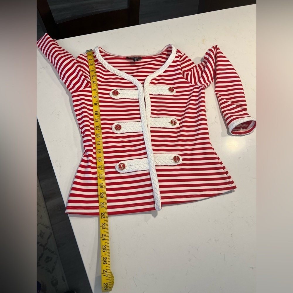 NWT Katherine New York Red & White Striped Nautical Theme Knit Jacket size S - Picture 6 of 11